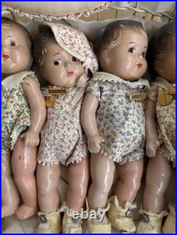 1930's Madame Alexander Dionne Quintuplet Composition Set 7.5 Tagged And Book