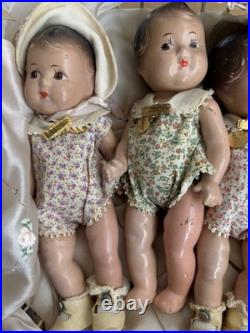 1930's Madame Alexander Dionne Quintuplet Composition Set 7.5 Tagged And Book