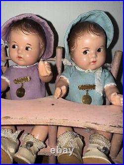1930s Madame Alexander Dionne Quintuplet Composition Set 7.5 With High Chair