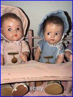 1930s Madame Alexander Dionne Quintuplet Composition Set 7.5 With High Chair