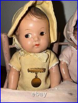 1930s Madame Alexander Dionne Quintuplet Composition Set 7.5 With High Chair