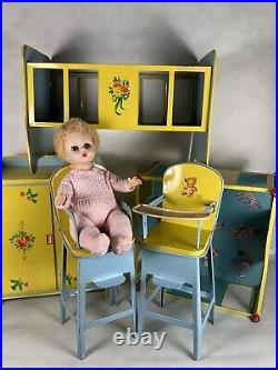 1950's Madame Alexander 7 Baby With Tin Nursery Furniture