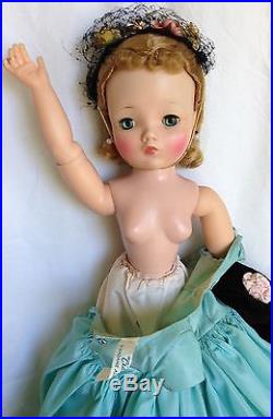 1956 Madame Alexander CISSY Doll Aqua Dress Bolero Wrist Tag Ring Hat Shoes Slip