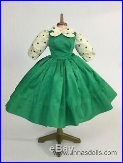 1957 Vintage Madame Alexander Cissy Doll Dress Green Taffeta with Polka Dots