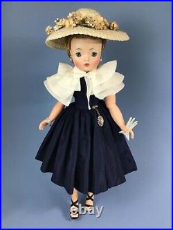 1957 Vintage Madame Alexander Cissy Doll in Navy Dress & White Tiered Capelet