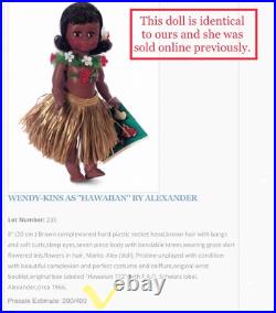 1960s ALEXANDER-KIN WENDY HIGH COLOR AMERICANA HAWAIIAN BK STRUNG DOLL BOX TAG