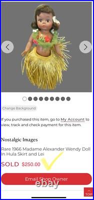 1960s ALEXANDER-KIN WENDY HIGH COLOR AMERICANA HAWAIIAN BK STRUNG DOLL BOX TAG