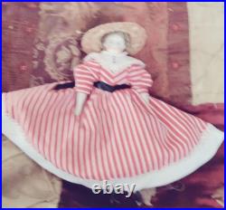 8 Antique Solid Dome Bisque Head Doll #5 Dressed In Mme. Alex. Red Striped19