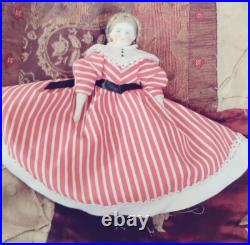 8 Antique Solid Dome Bisque Head Doll #5 Dressed In Mme. Alex. Red Striped19