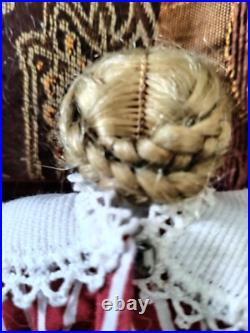 8 Antique Solid Dome Bisque Head Doll #5 Dressed In Mme. Alex. Red Striped19