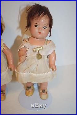 Antique 1930s Composition Madame Alexander Dionne Quintuplets Dolls, Orig. Clothes