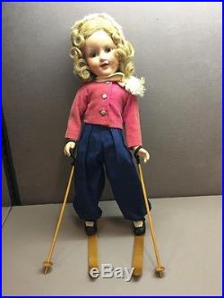 ANTIQUE Madam Alexander Doll SONJA HENIE Ski Outfit with Skis Rare 1940S 18