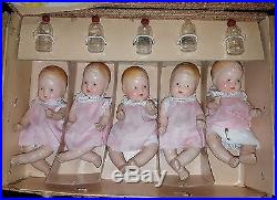 Antique Dionne Quintuplets Composition Dolls Set NRFB 1930s Effanbee Patsy Clone