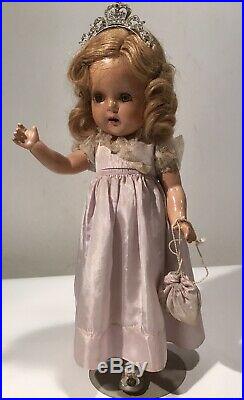 Antique c1940s MADAME ALEXANDER PRINCESS ELIZABETH Doll WithCrown & Stand 14