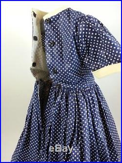 Cissy Doll Dress Navy Polished Cotton Polka Dots 1958 Madame Alexander Vintage