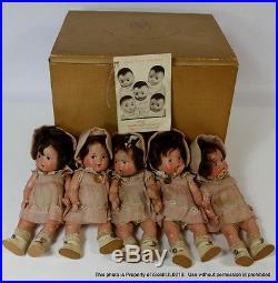 Complete Set of 5 MADAME ALEXANDER DIONNE QUINTUPLETS 8 DOLLS with Orig Outfits
