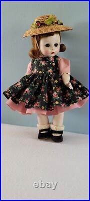 Early Madame Alexander-kins Strung Doll Heavier Body 1953 Black Floral Pinafore