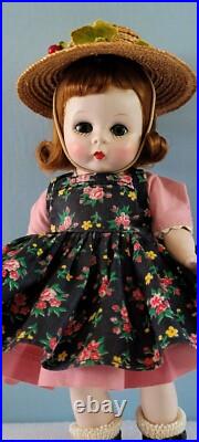 Early Madame Alexander-kins Strung Doll Heavier Body 1953 Black Floral Pinafore