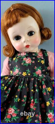 Early Madame Alexander-kins Strung Doll Heavier Body 1953 Black Floral Pinafore