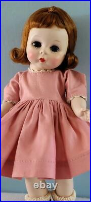 Early Madame Alexander-kins Strung Doll Heavier Body 1953 Black Floral Pinafore