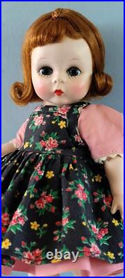 Early Madame Alexander-kins Strung Doll Heavier Body 1953 Black Floral Pinafore