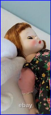 Early Madame Alexander-kins Strung Doll Heavier Body 1953 Black Floral Pinafore
