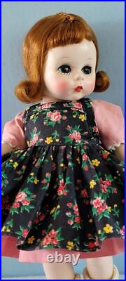 Early Madame Alexander-kins Strung Doll Heavier Body 1953 Black Floral Pinafore