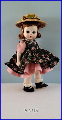 Early Madame Alexander-kins Strung Doll Heavier Body 1953 Black Floral Pinafore