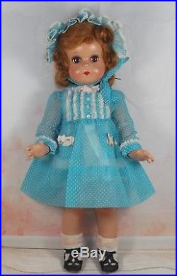 JEANNIE walker 18 Madame Alexander Composition doll 40's Blue Swiss Dot dress