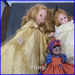 Lot Of 6 Vintage Madame Alexander Dolls plus Clothing & 2 Stands