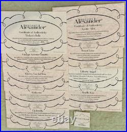 Lot of 10 Madame Alexander COAs Factory Sale Harlem NY Provenance EX CONDITION