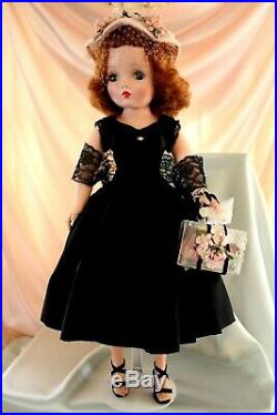 MADAME ALEXANDER Cissy in Black Taffeta dress withlace stole & Pink hat withflower
