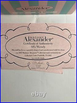 Madame Alexander 47145 40's Wendy 11 Doll With Box, Accessories, COA and Tags