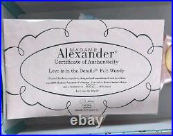 Madame Alexander 48455 Love is in the Details Felt Wendy NIB With COA 222/350