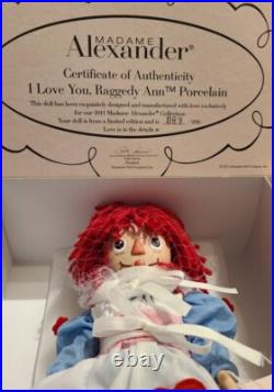 Madame Alexander #64255 I Love You Raggedy Ann 8 Porcelain Doll LE 200 Retired