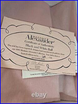 Madame Alexander Black and White Ball 38735 10 COA, Box, Tags, Accessories