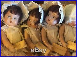 Madame Alexander Dionne quintuplets dolls 1937 with Newspaper clippings
