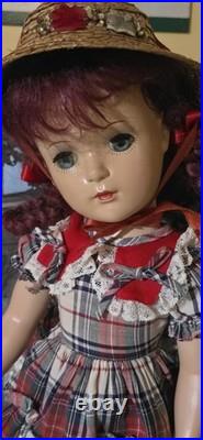 Madame Alexander Hard Plastic Margaret O'Brien Doll 17 1950s Tagged Dress