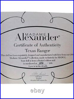 Madame Alexander Texas Ranger 33900 8 with COA, Box, Tags, Horse 283/400