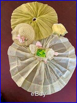 Madame Alexander Vintage Cissy Green Nylon Dress, Hat, Slip, And Panties