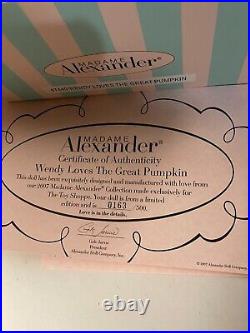 Madame Alexander Wendy Loves The Great Pumpkin 47440 8 COA with Box, Tags