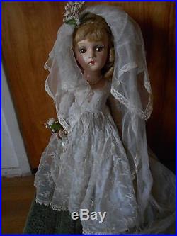 RARE Antique Madame Alexander 21 All Composition 1930s Bride Doll WristTag Mint