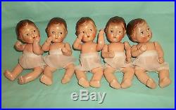 SELDOM SEEN Adorable 7 Composition Quintuplet Dolls Made in Japan 1930's