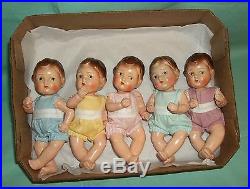 SELDOM SEEN Adorable 7 Composition Quintuplet Dolls Made in Japan 1930's