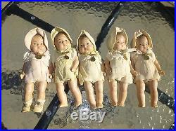 Set Five Dionne 7 Madame Alexander Quintuplet Toddler Dolls Ontario Composite