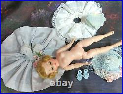 VINTAGE 1950 MADAME ALEXANDER CISSETTE DOLL tagged BLUE DRESS shoes HAT blonde