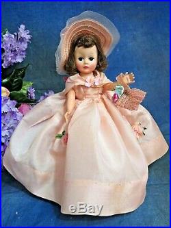 VINTAGE 1950 Madame Alexander CISSETTE DOLL Brunette TAGGED PINK DRESS purse HAT