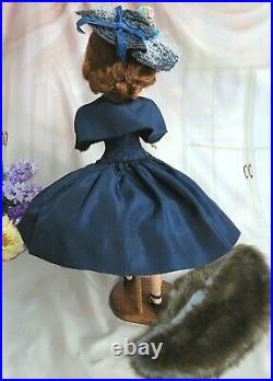 VINTAGE 1950 Madame Alexander CISSY DOLL 20 tagged NAVY taffeta DRESS shoes HAT