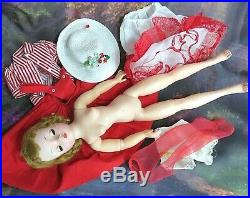 VINTAGE 1950 Madame Alexander CISSY DOLL blonde 20 in RED pinafore DRESS hat