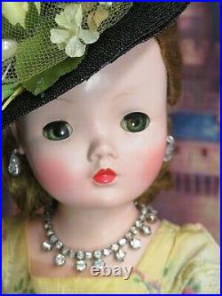 VINTAGE 1950 Madame Alexander CISSY DOLL tagged yellow DRESS hat GARDEN PARTY